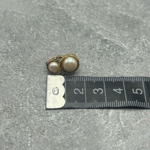 Givenchy Gold Plated Pearl Embellished Clip On Earrings With Rhinestones - Picture 11 of 11